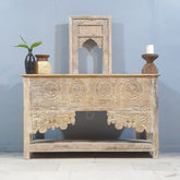 Handmade Carved Solid Hard Wood Console Table 152X45X92 CM Whitewash